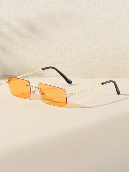 Frameless Small Rectangle Metal Sunglasses for Women