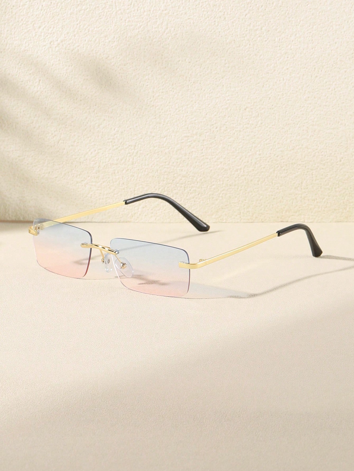 Frameless Small Rectangle Metal Sunglasses for Women