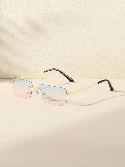 Frameless Small Rectangle Metal Sunglasses for Women