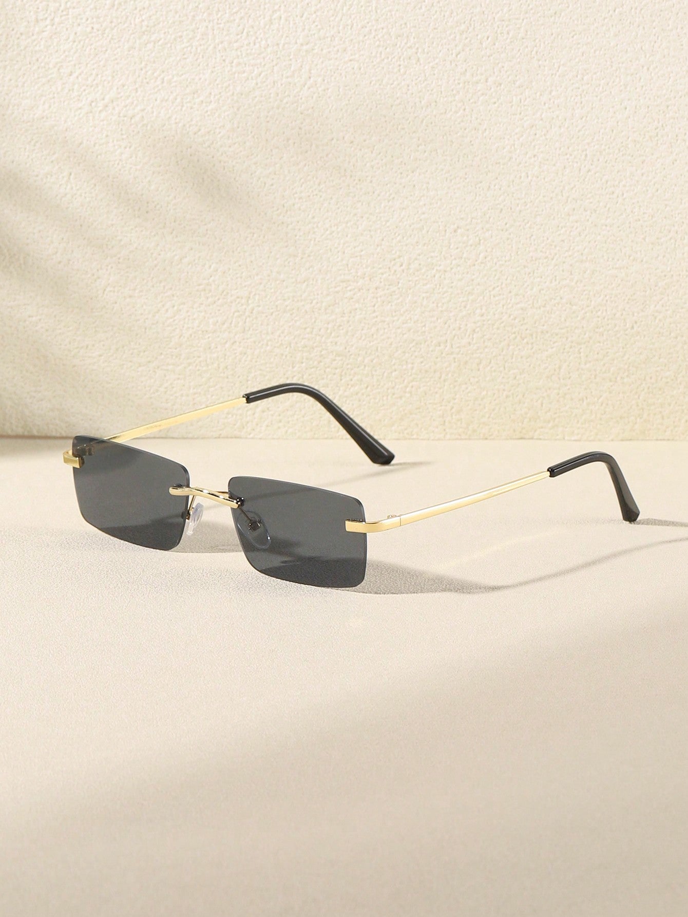 Frameless Small Rectangle Metal Sunglasses for Women