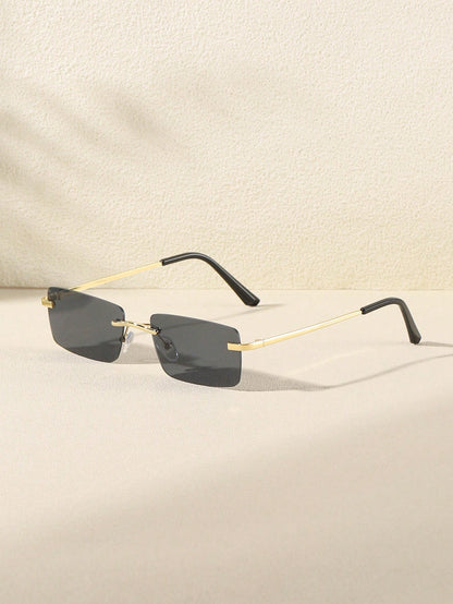 Frameless Small Rectangle Metal Sunglasses for Women