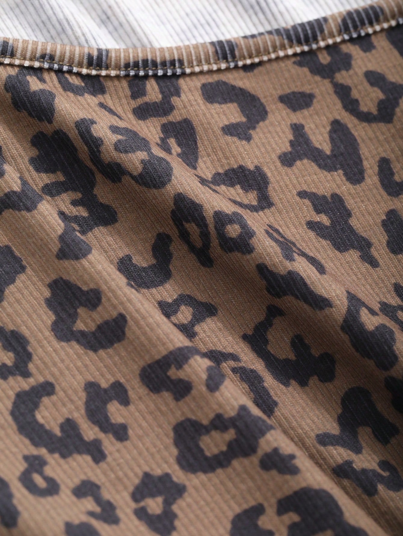 Leopard Print Square Neck Ribbed Long Sleeve Tee