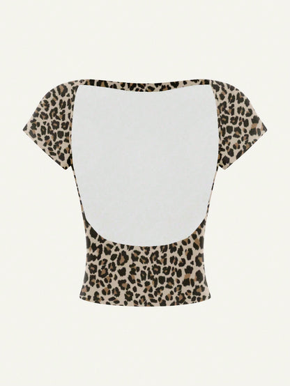 Off-Shoulder Leopard Backless Crop Top