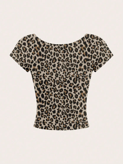 Off-Shoulder Leopard Backless Crop Top