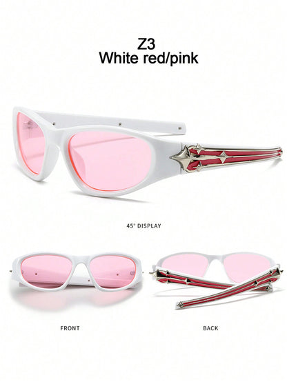 Men's Y2K Wrap Around Black Star Sport Fashion Glasses