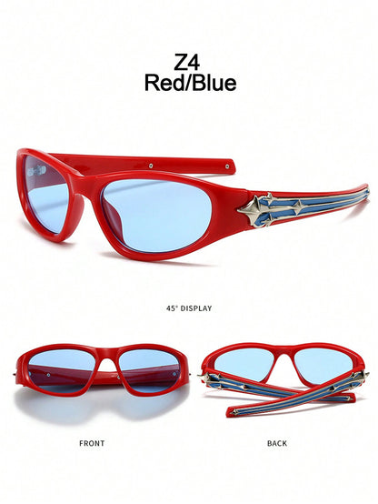 Men's Y2K Wrap Around Black Star Sport Fashion Glasses
