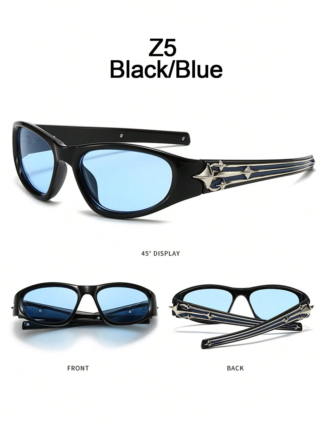 Men's Y2K Wrap Around Black Star Sport Fashion Glasses