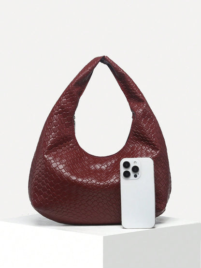 Vintage Crochet Knit Faux Leather Shell Underarm Bag