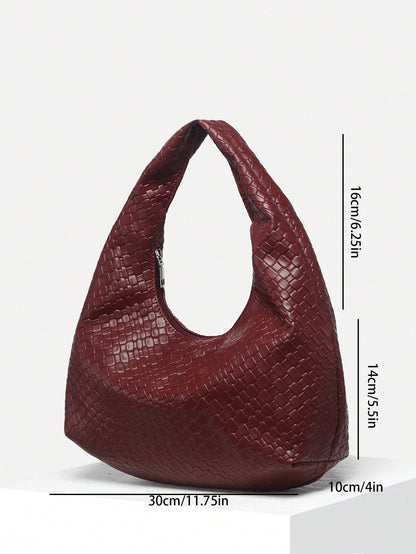 Vintage Crochet Knit Faux Leather Shell Underarm Bag