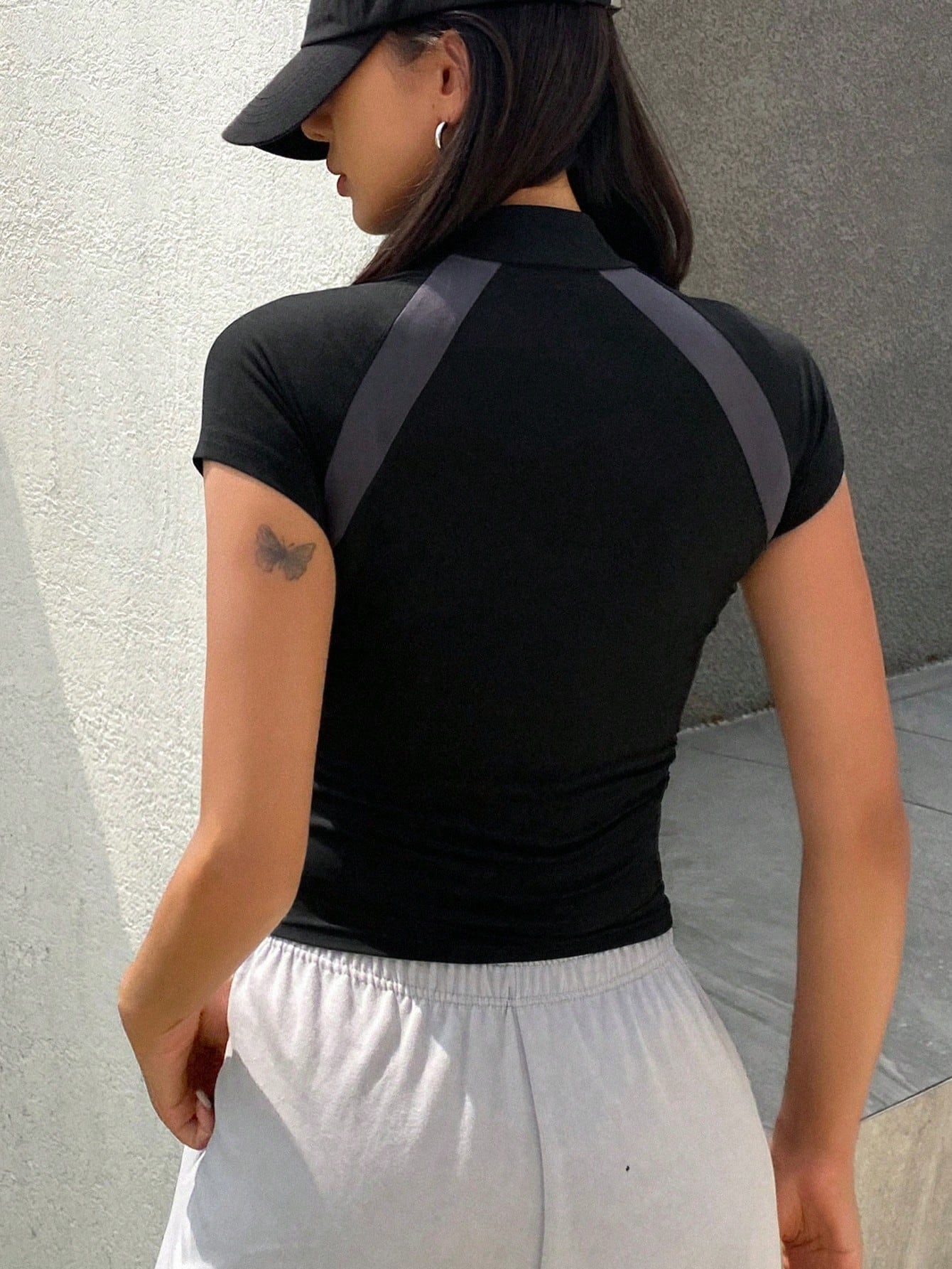 Preppy Patchwork Slim Fit Crop Tee