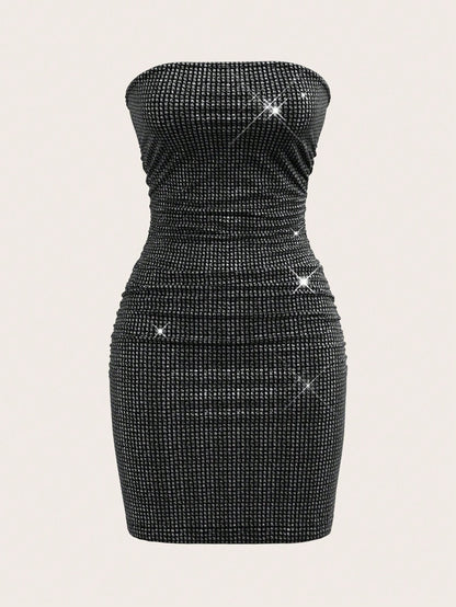 Metallic Strapless Ruched Mini Homecoming Dress