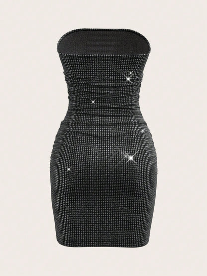 Metallic Strapless Ruched Mini Homecoming Dress