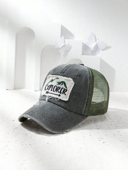 Men's Distressed Patchwork Letter Mesh Baseball Cap