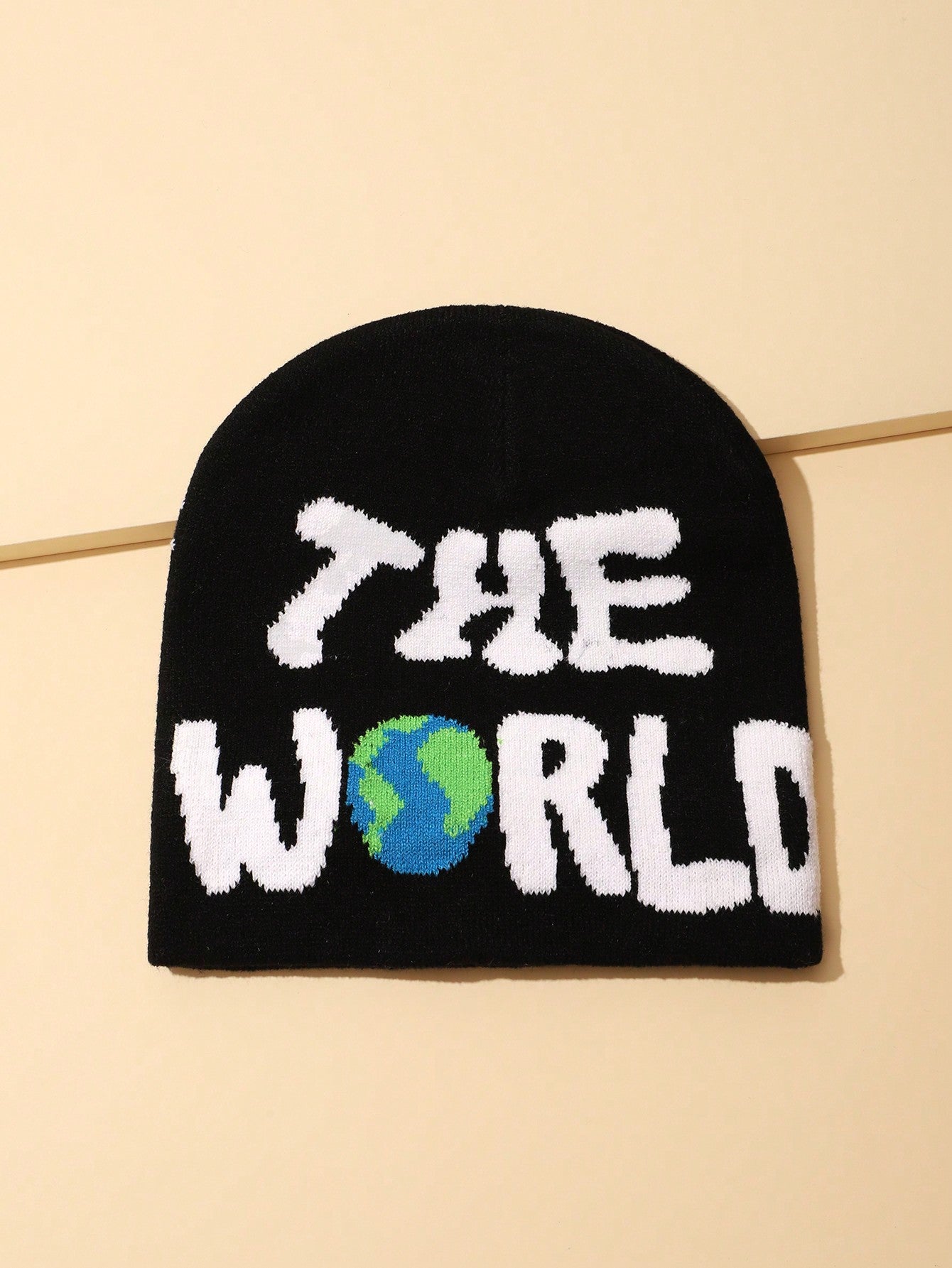 Men Letter Earth Map Knit Beanie Warm Winter Cap