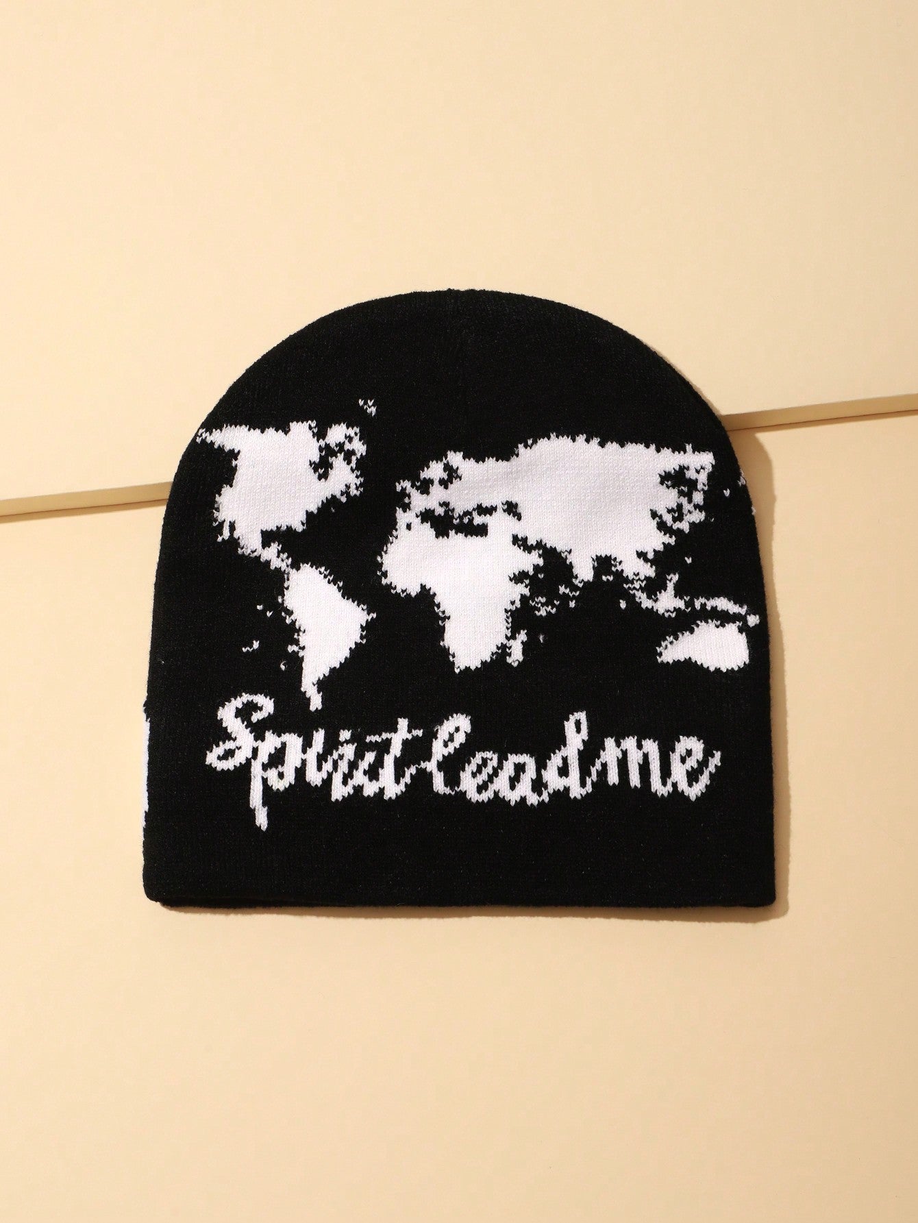 Men Letter Earth Map Knit Beanie Warm Winter Cap