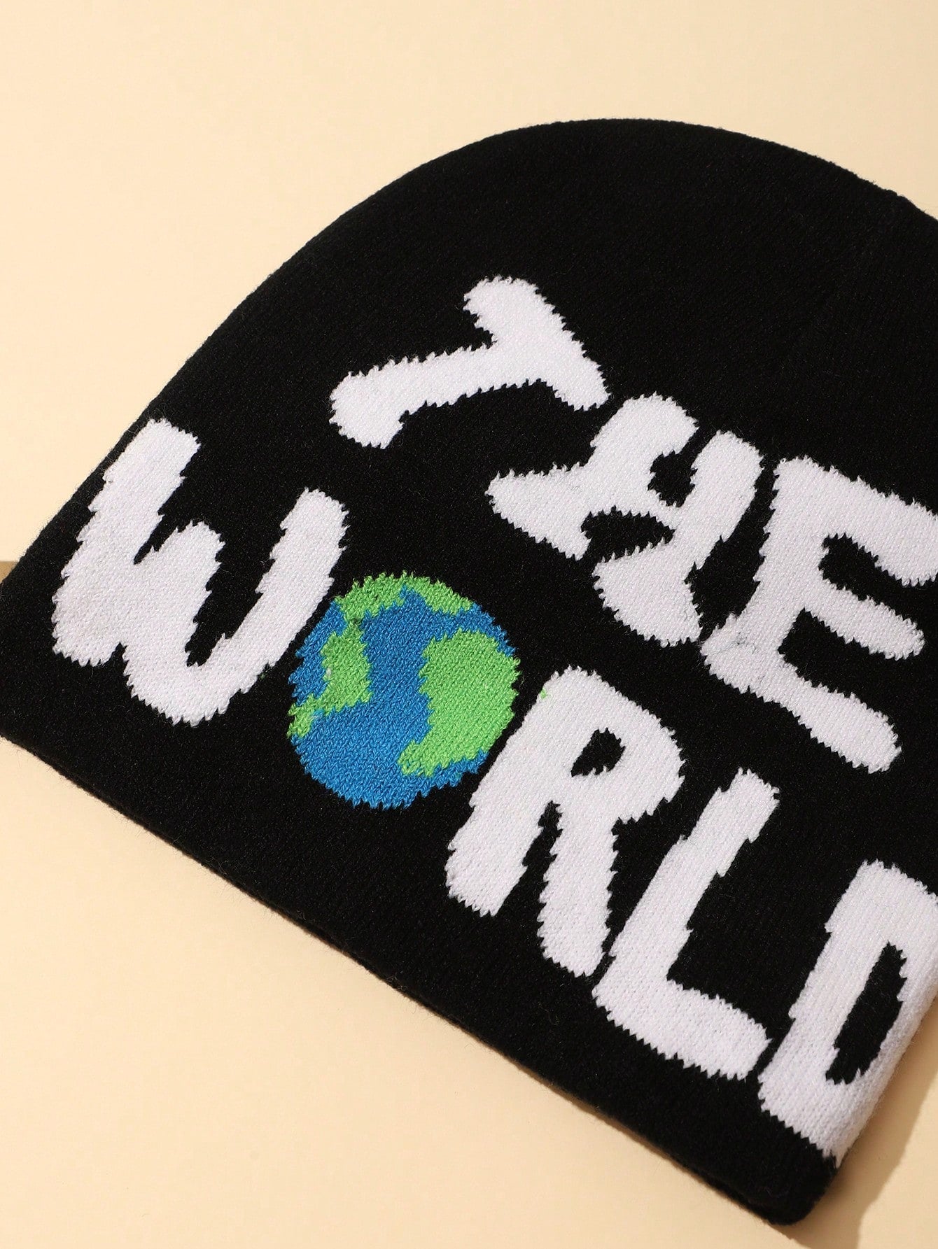 Men Letter Earth Map Knit Beanie Warm Winter Cap