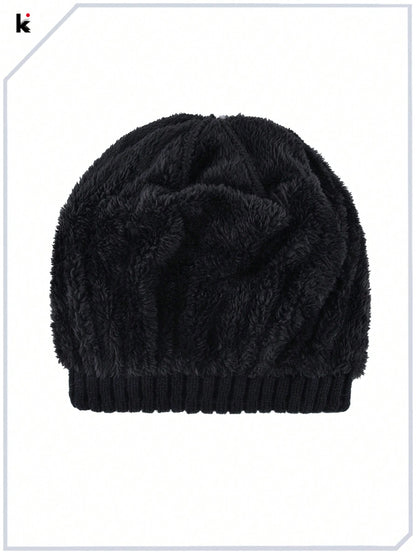 Men's Metal Skull Decor Knitted Beanie - Warm Double Layer