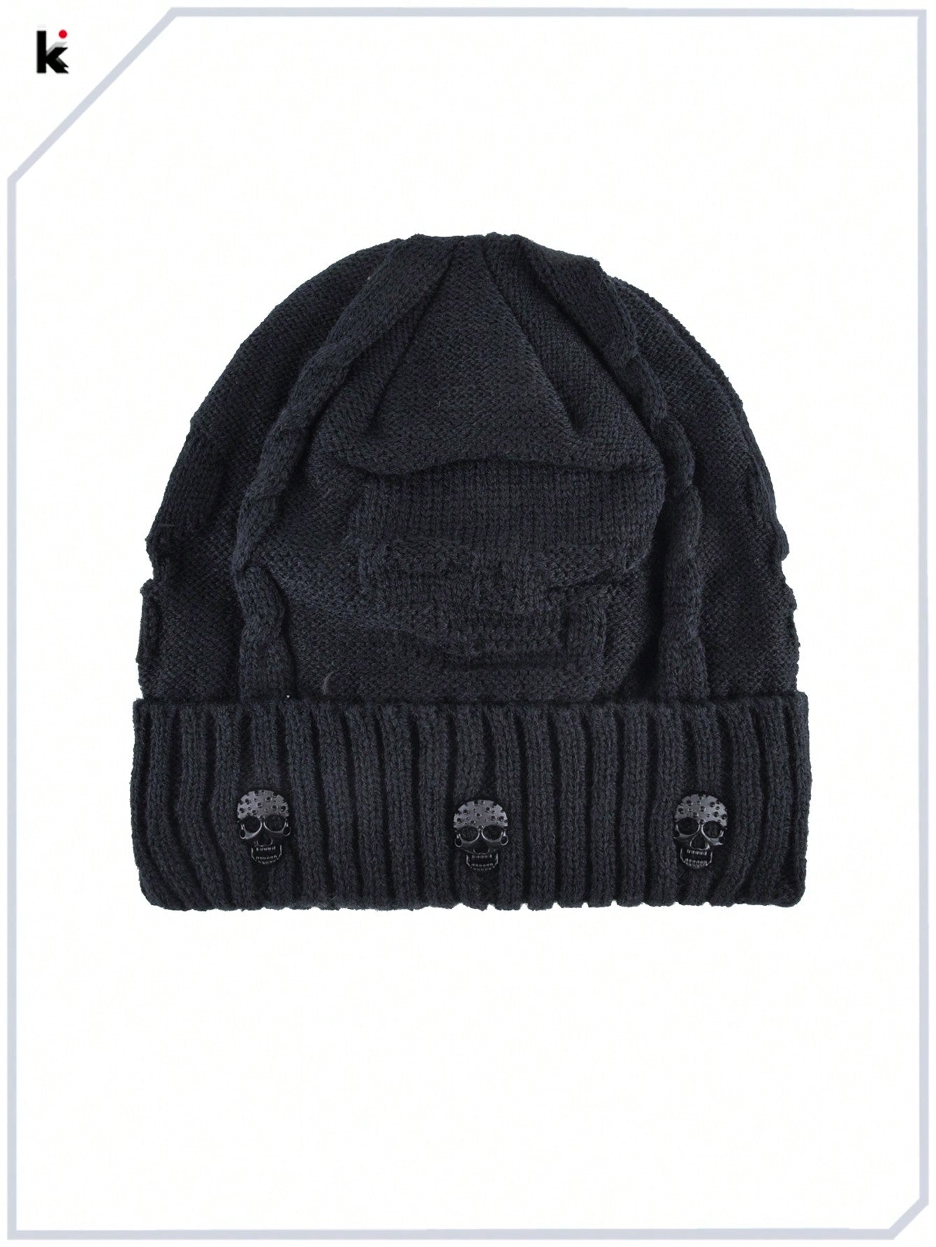 Men's Knitted Skull Cap Metal Decor Warm Winter Beanie