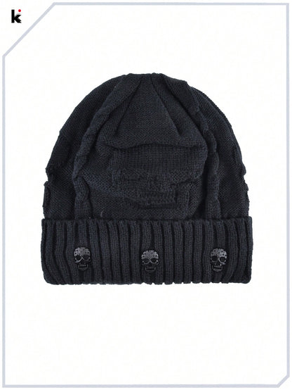Men's Knitted Skull Cap Metal Decor Warm Winter Beanie
