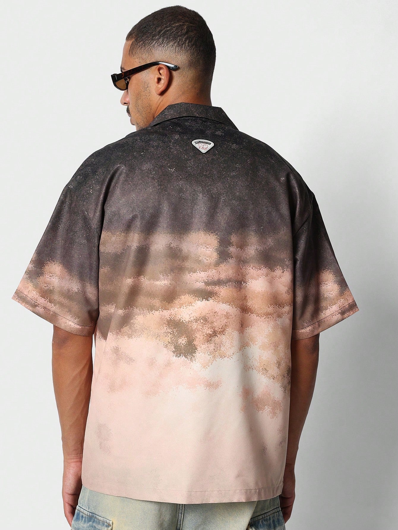 Sunset Print Short Sleeve Revere Collar Shirt