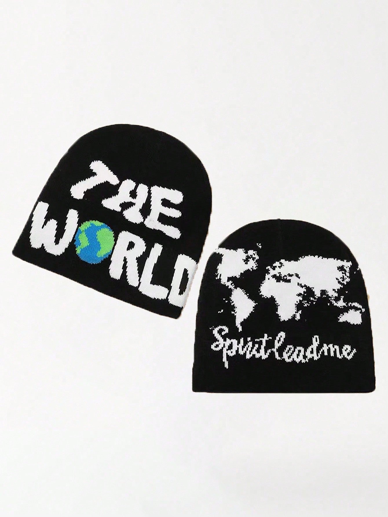 Men Letter Earth Map Knit Beanie Warm Winter Cap