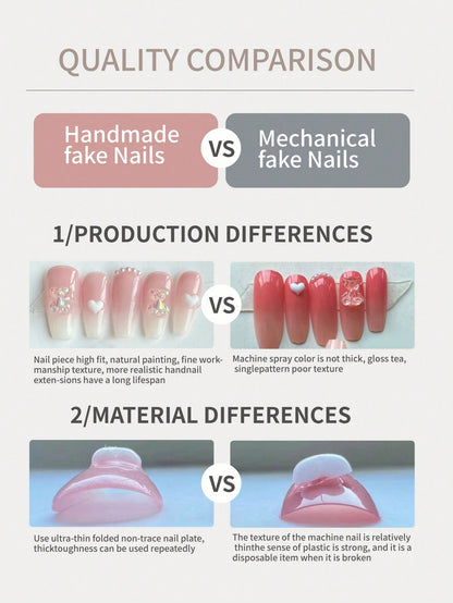 10pcs Bow Tie & Stars Silvery Pink Press On Nails