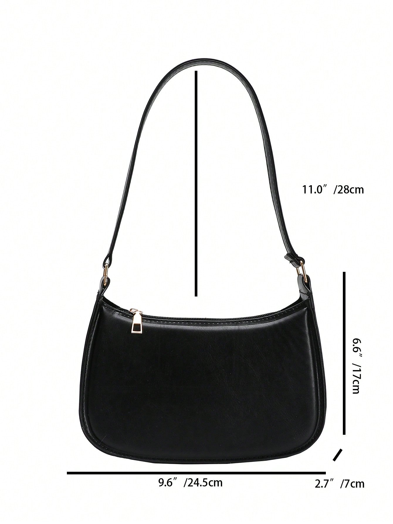 Simple Black Solid Color Flap Underarm Shoulder Bag