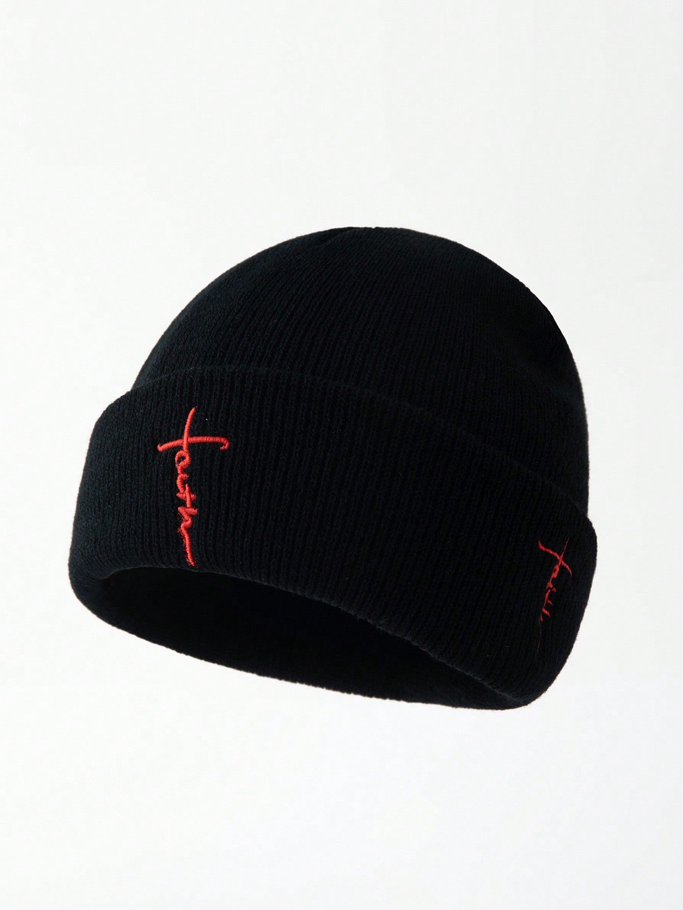 Men's Embroidered Letter Faith Warm Winter Beanie