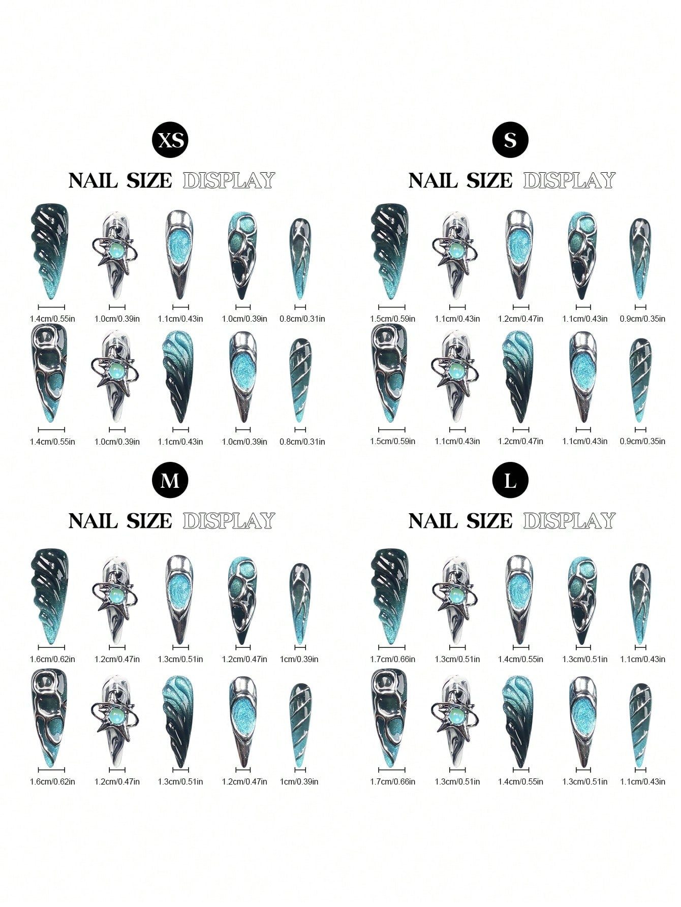 Blue Silver Long Stiletto Handmade Press-On Nails
