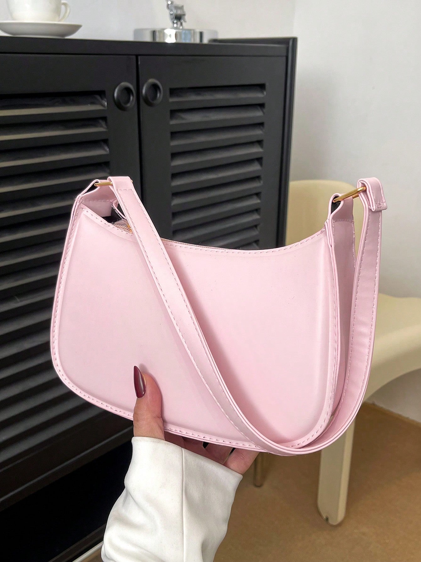 Simple Black Solid Color Flap Underarm Shoulder Bag