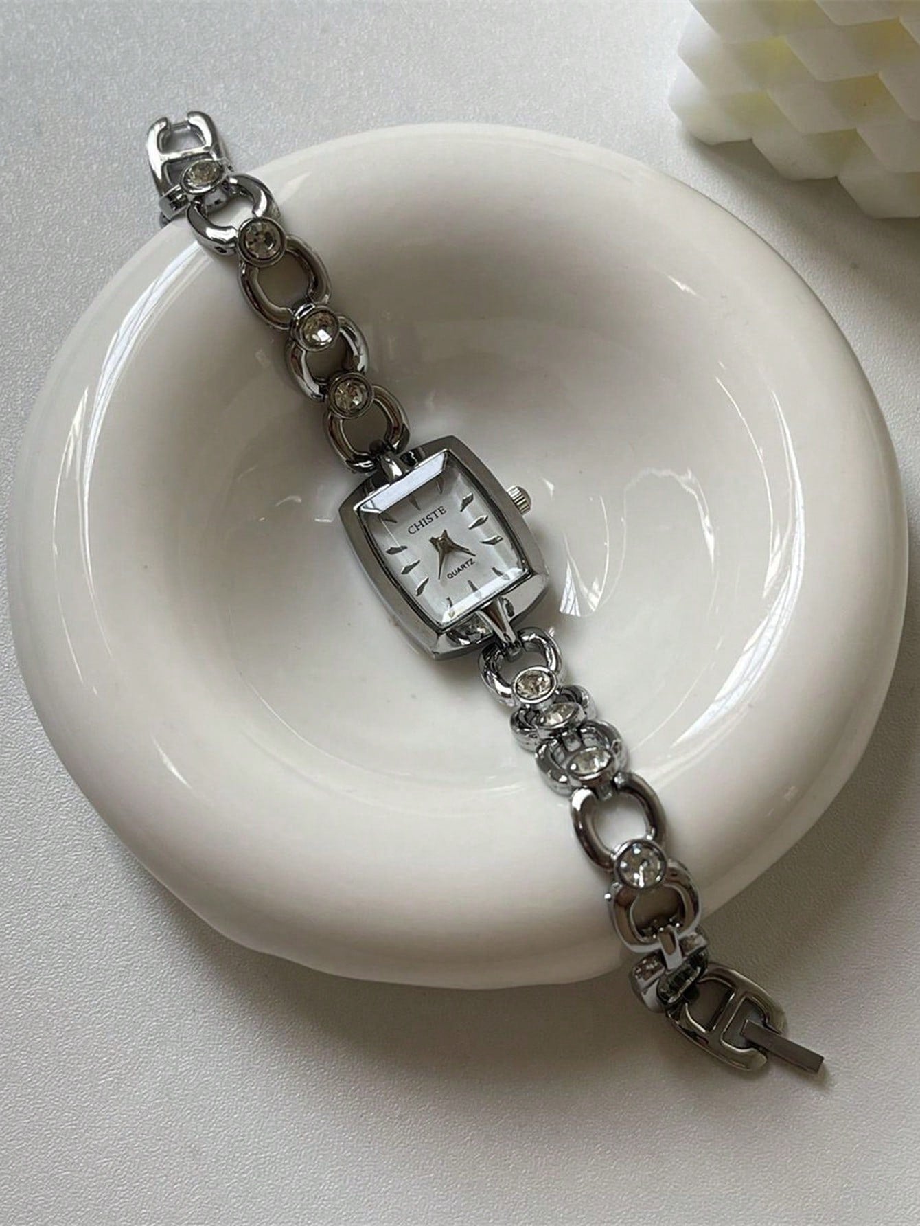 Vintage Small Square Dial Chain Watch for Women