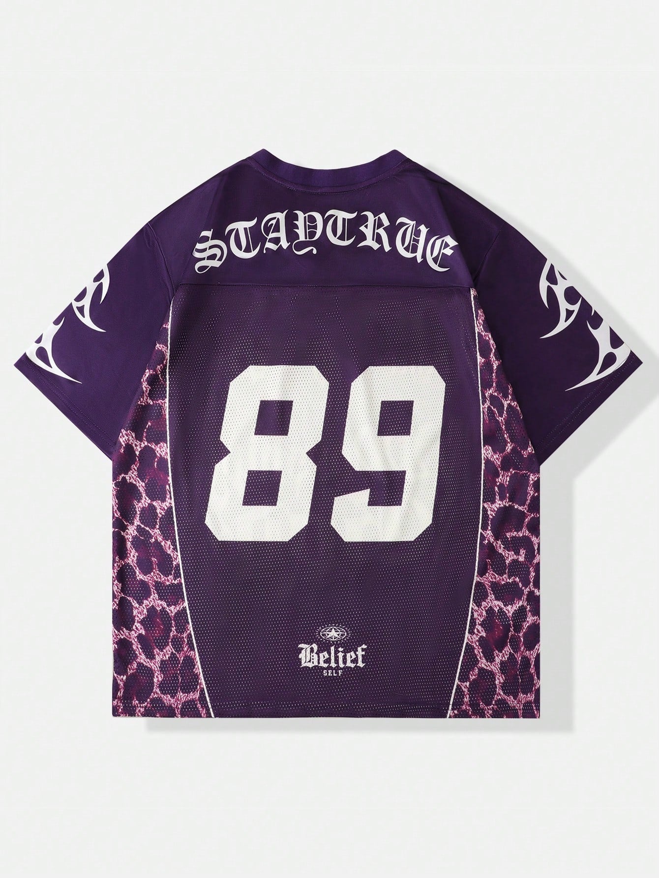 Purple Slogan Print V-Neck Jersey