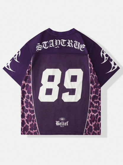 Purple Slogan Print V-Neck Jersey