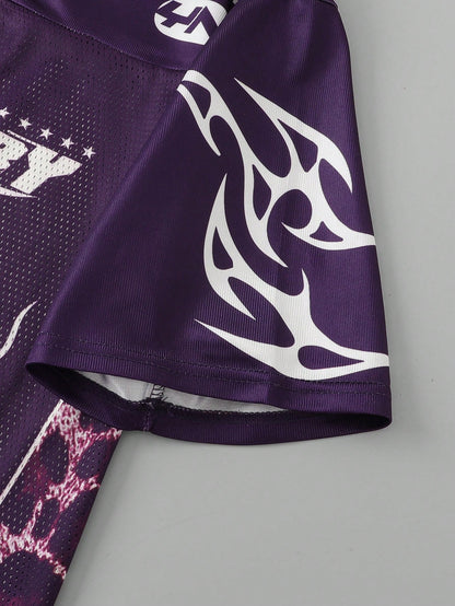 Purple Slogan Print V-Neck Jersey