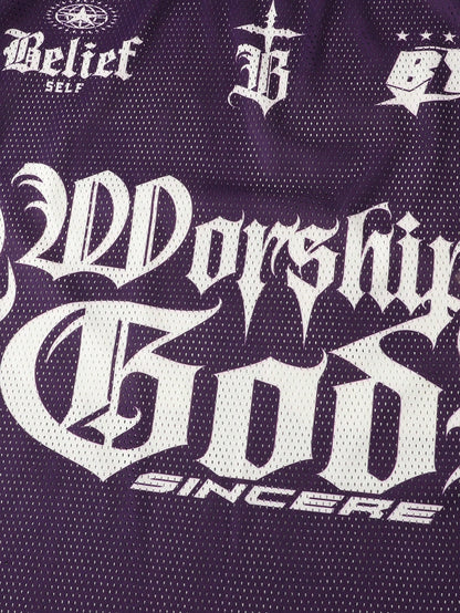 Purple Slogan Print V-Neck Jersey