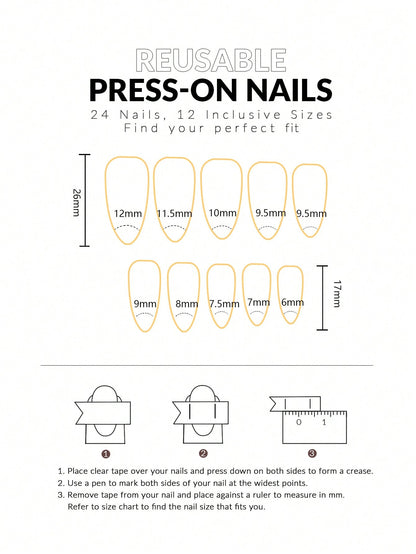 24pcs Y2K Silver 3D Cross White French Almond Nails