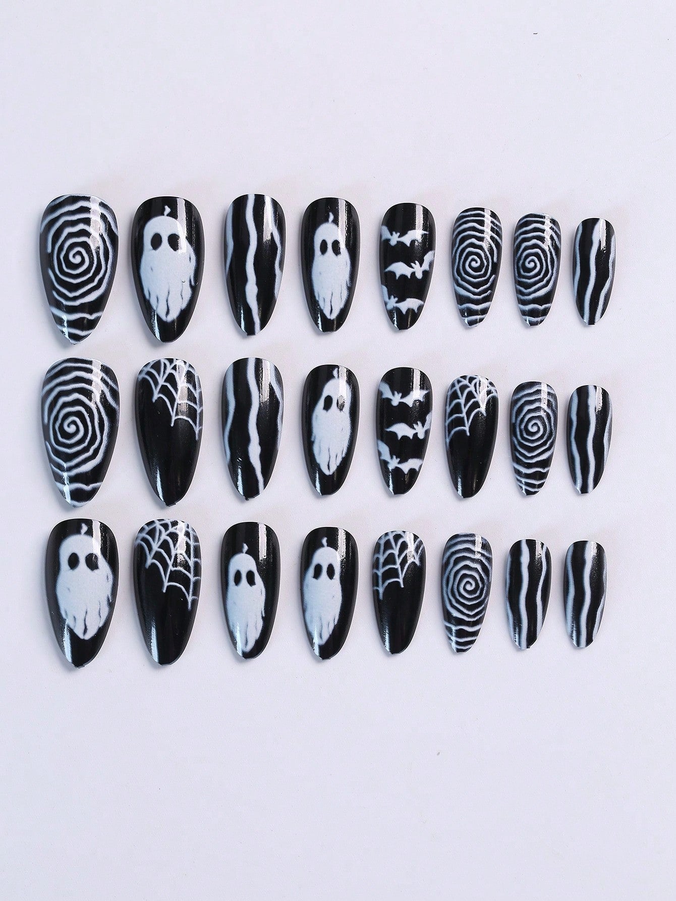 Halloween Ghost Spider Web Almond Press-On Nails