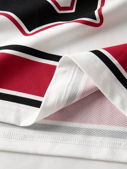 Men's White Loose Fit V-Neck Short Sleeve Jersey Sports