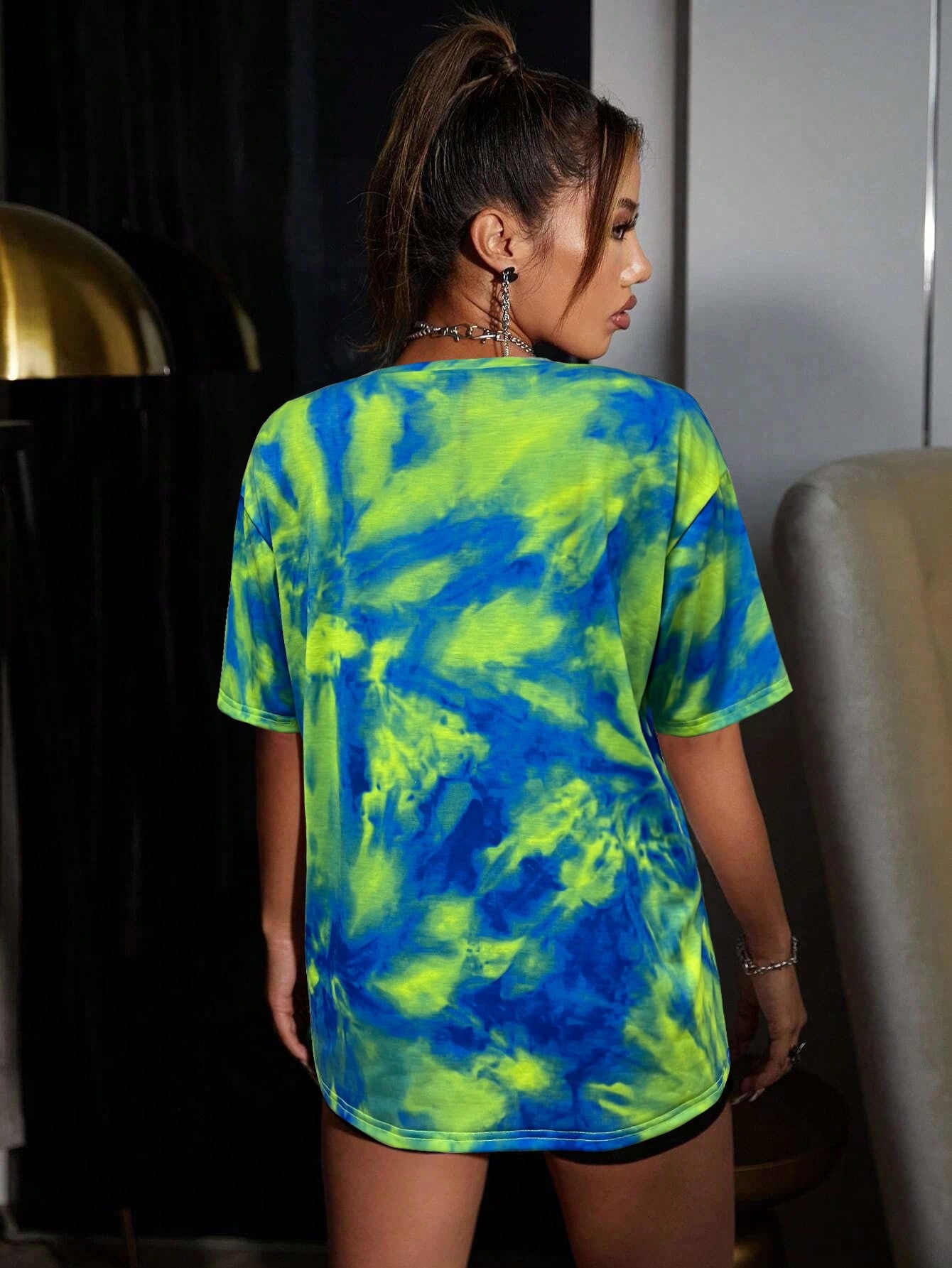 Women's Alien Tie-Dye Letter Print Graphic Tee