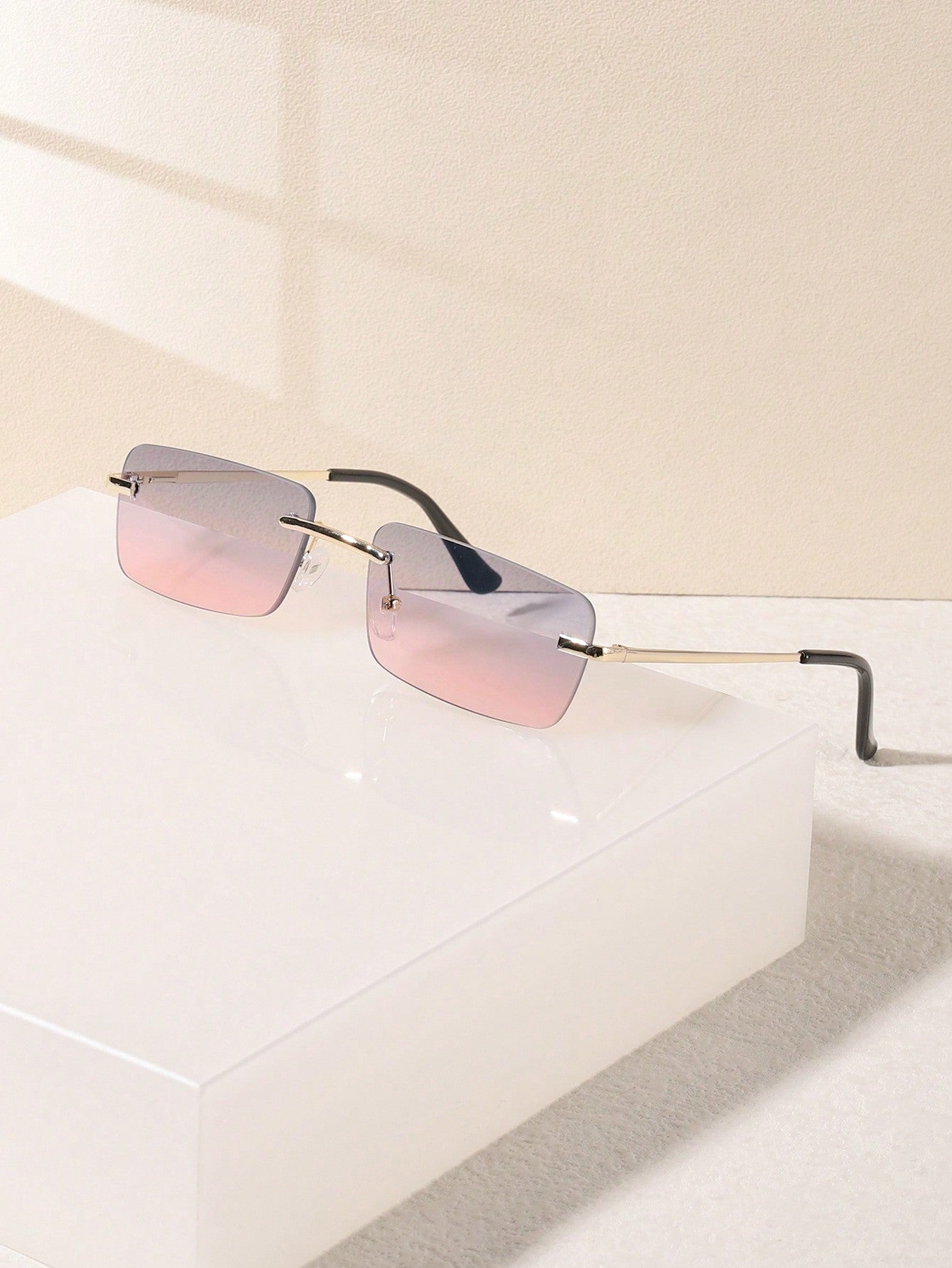 Frameless Small Rectangle Metal Sunglasses for Women