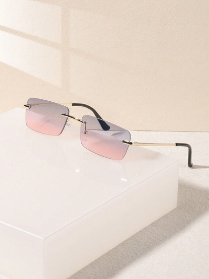 Frameless Small Rectangle Metal Sunglasses for Women