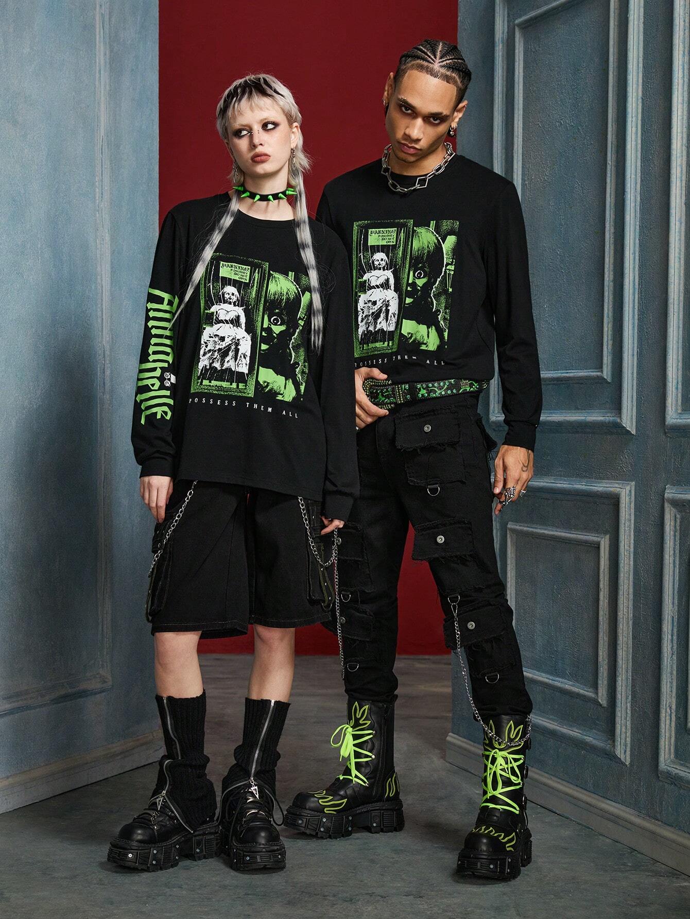 Unisex Annabelle Horror Graphic Dark Punk Long Sleeve Tee