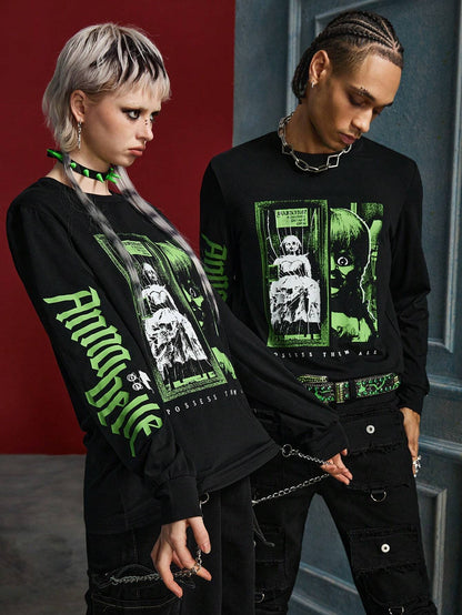Unisex Annabelle Horror Graphic Dark Punk Long Sleeve Tee