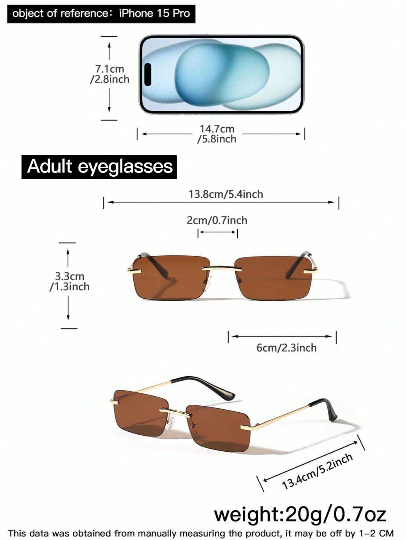 Frameless Small Rectangle Metal Sunglasses for Women