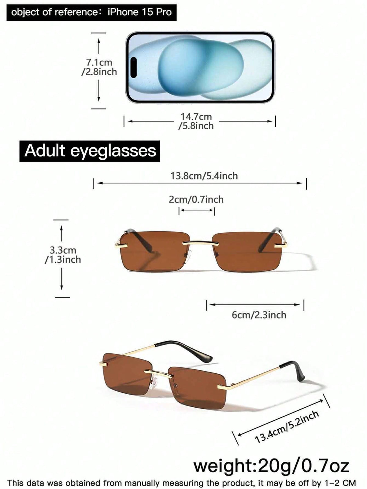 Frameless Small Rectangle Metal Sunglasses for Women