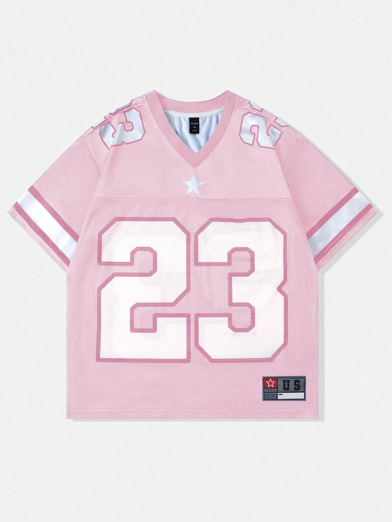 Pink Patched Sports Loose Fit Short Sleeve Jersey