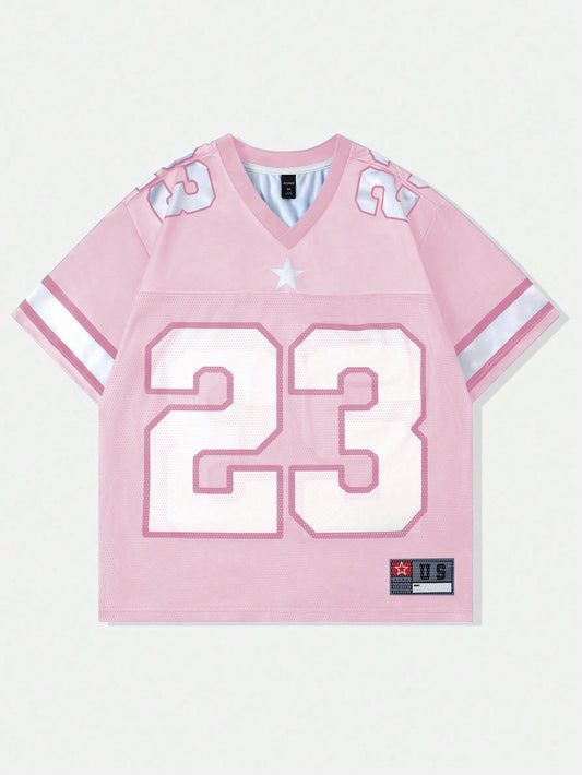 Pink Patched Sports Loose Fit Short Sleeve Jersey