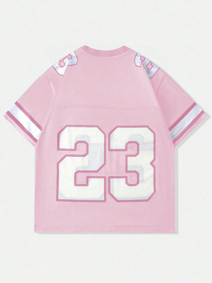 Pink Patched Sports Loose Fit Short Sleeve Jersey