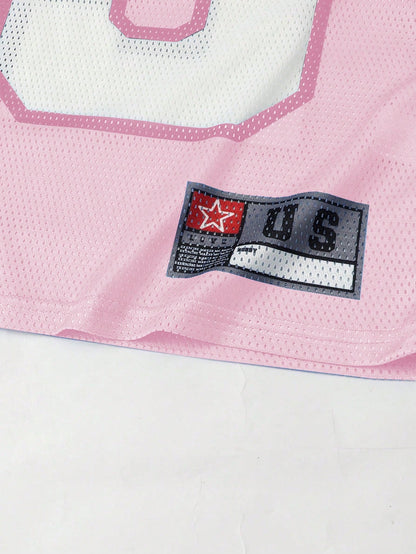 Pink Patched Sports Loose Fit Short Sleeve Jersey
