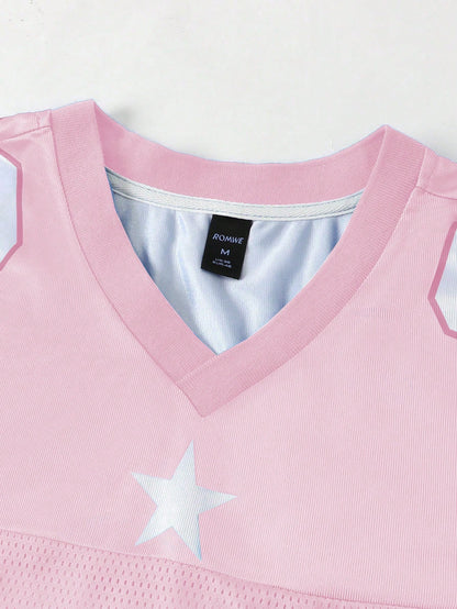 Pink Patched Sports Loose Fit Short Sleeve Jersey